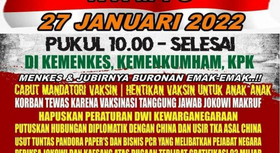 Massa Aliansi Rakyat Menggugat melancarkan aksi demo di tiga lembaga negara berbeda di Jakarta Pusat, Kamis (27/1/2022). Foto: Aliansi Rakyat Menggugat.