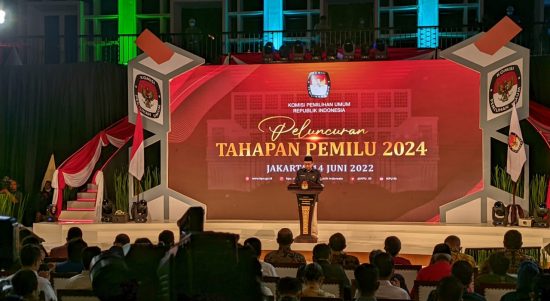 Komisi Pemilihan Umum (KPU) menggelar launching tahapan Pemilihan Umum (Pemilu 2024) di gedung KPU RI, Jakarta Pusat, Selasa (14/6/2022) malam. Foto: Istimewa.